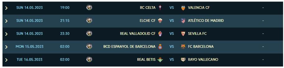 Lịch thi đấu các trận còn lại của vòng 34 La Liga