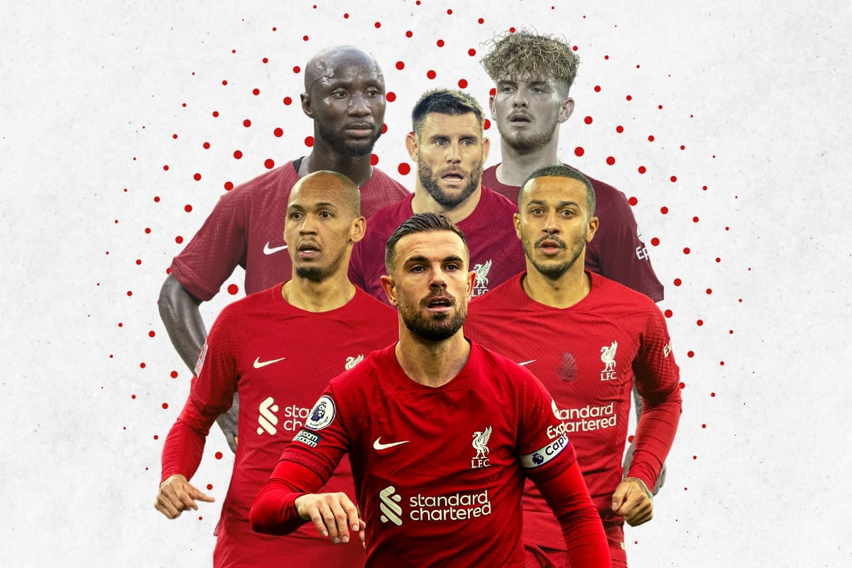 Số tuổi của Thiago Alcantara, James Milner, Jordan Henderson, Fabinho, Harvey Elliott, Naby Keita, Curtis Jones lần lượt là 31, 36, 32, 28, 19, 27 và 21. Một sự pha trộn thực sự giữa tuổi trẻ và kinh nghiệm.