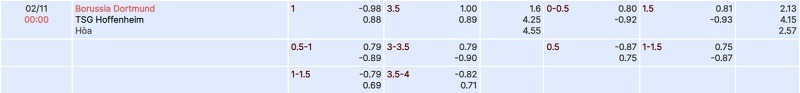 tylekeo chấp trận Dortmund vs Hoffenheim tại bóng đá số fun
