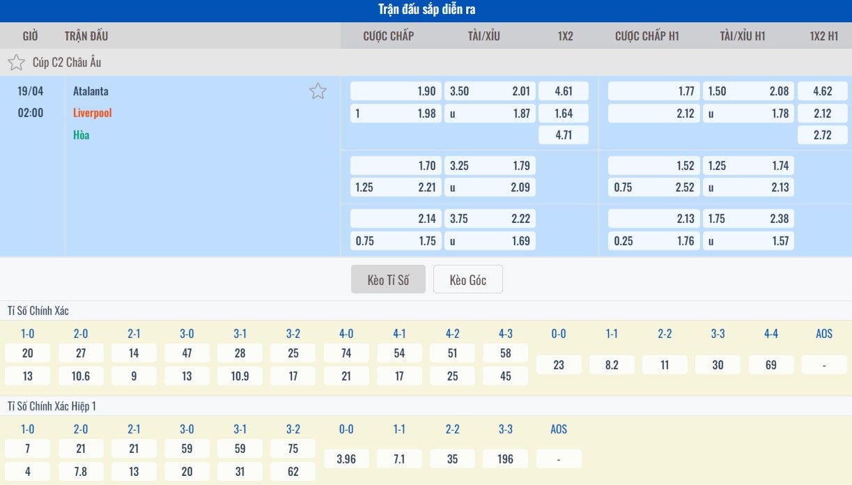 Soi kèo nhà cái trận Atalanta vs Liverpool