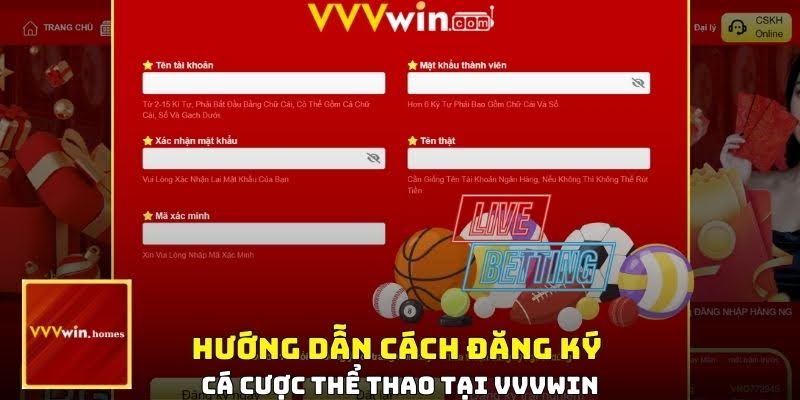 Hướng dẫn cách đăng ký tham gia cá cược thể thao tại VVVWIN